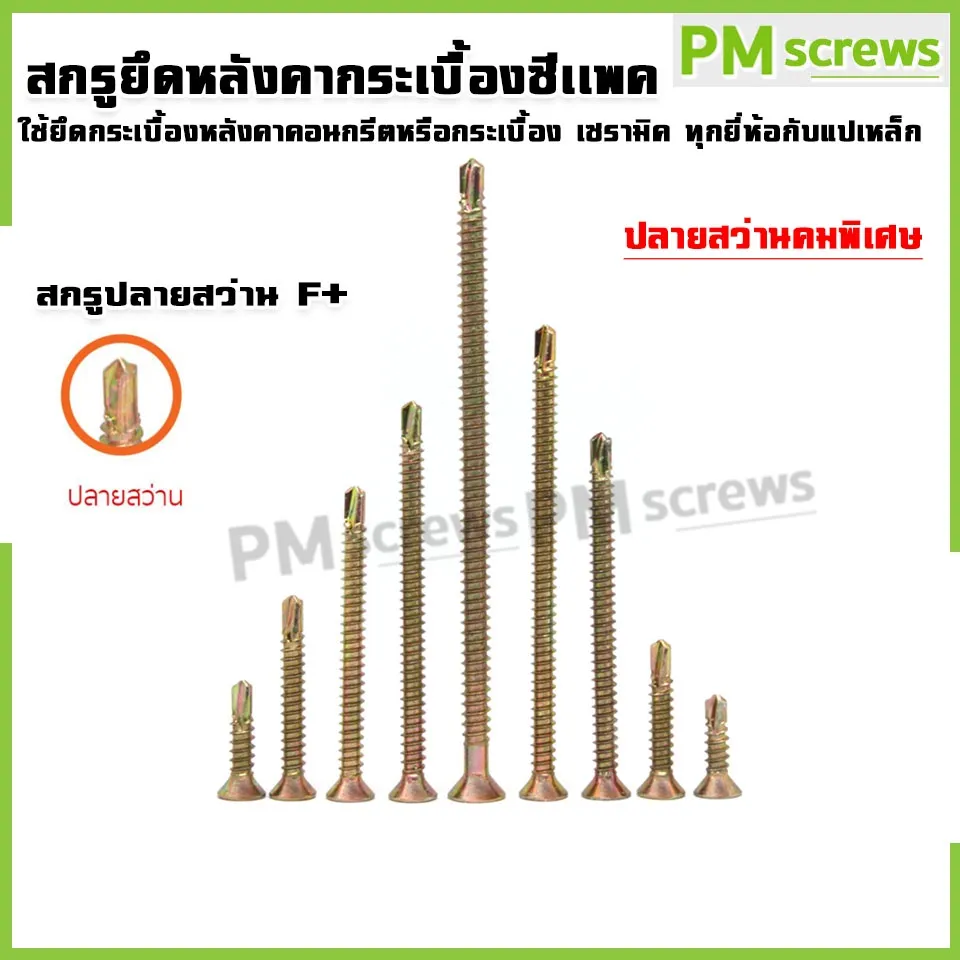 สกรูหัวF+ ยึดหลังคากระเบื้องซีแพค สกรูซีแพค ปลายสว่าน