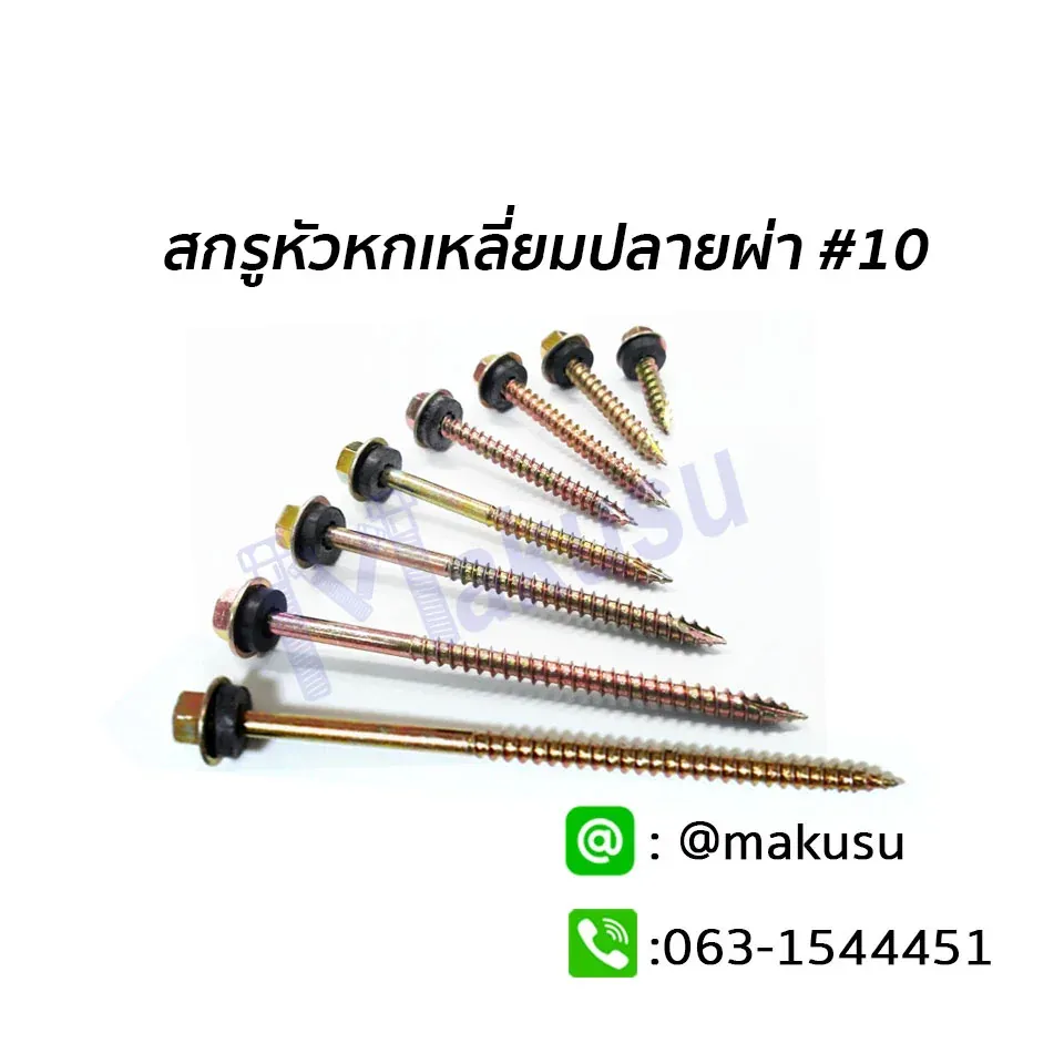 ภาพสินค้า สกรูหัวหกเหลี่ยมปลายผ่าสำหรับกระเบื้องลอนคู่ จากแคตตาล็อก Makusu ปี 2567